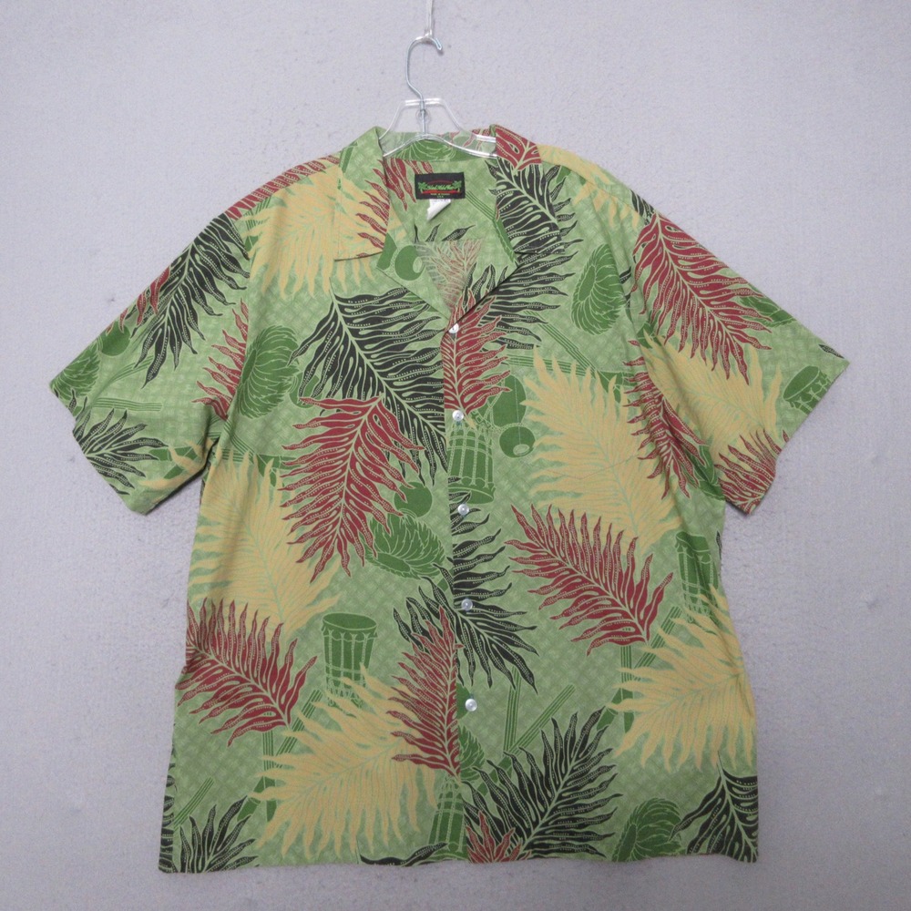 Vintage Island Aloha Wear Shirt 2XL Green Tropical Luau Hawaiian Camp Button USA